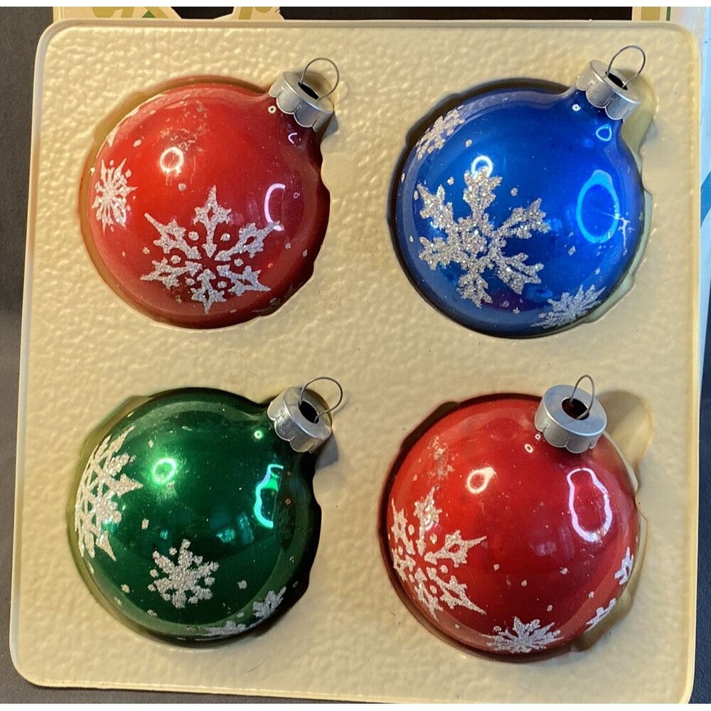 Vintage Snowflake Glass Ball Christmas Ornament Set Glitter Stencil Holiday Tree